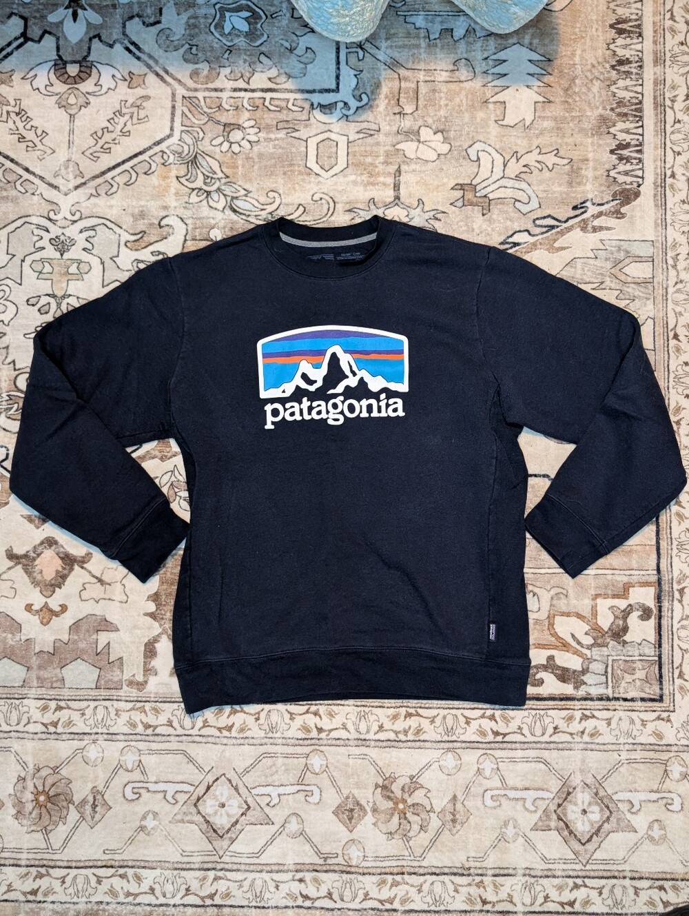 Patagonia Men’s Navy Crewneck with Multicolor Mountain Logo - Size Medium